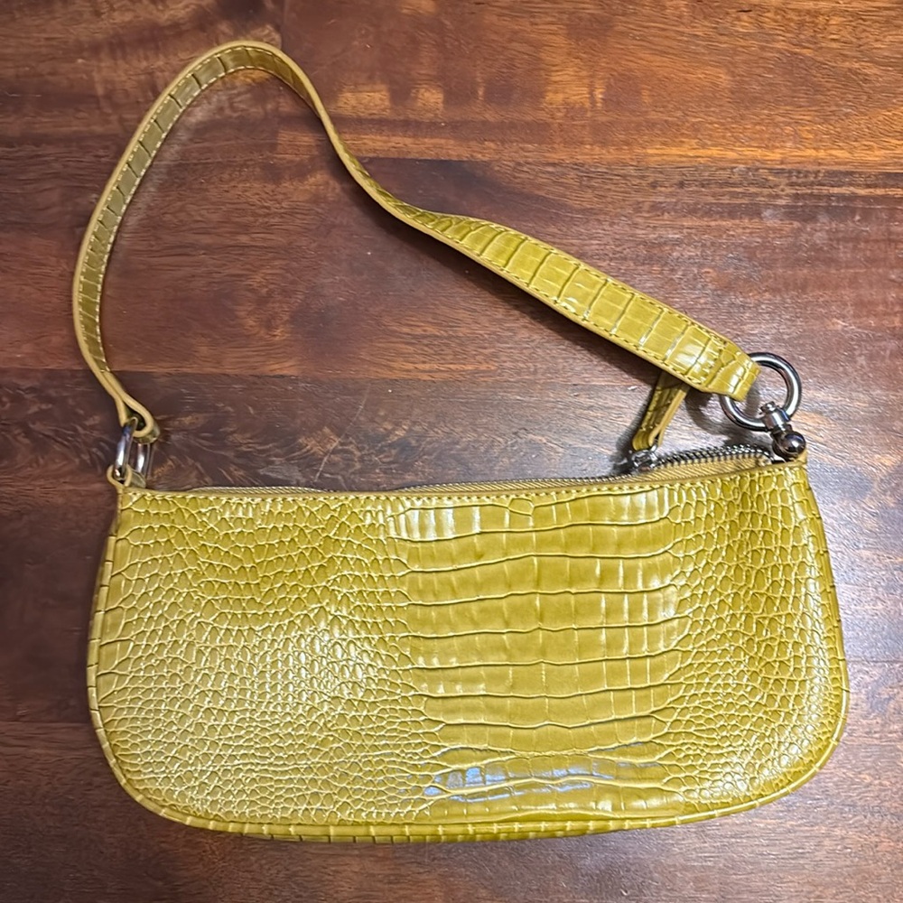 Yellow croc print baguette bag